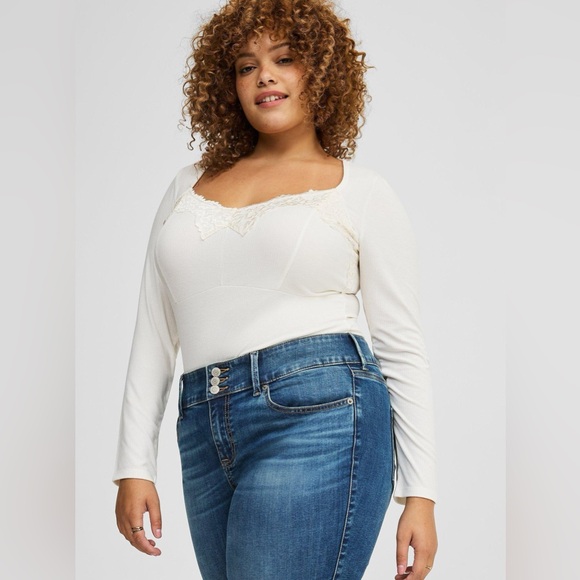 torrid Tops - NWT torrid Super Soft Ribbed Sweetheart Top sz 5X Whisper White Lace Trim Tee
